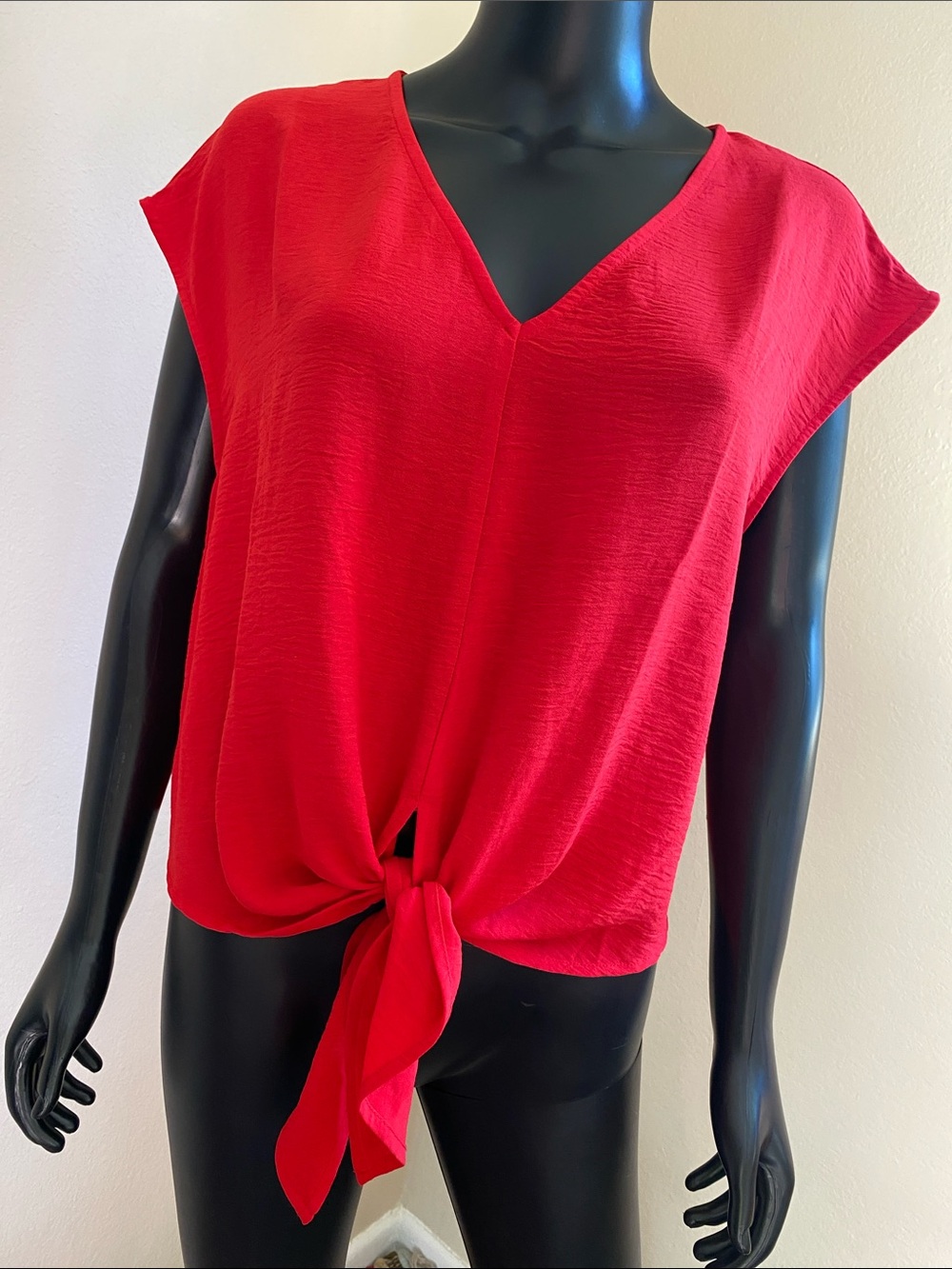 FASHION Tie-Front V-Neck Red Blouse for Women